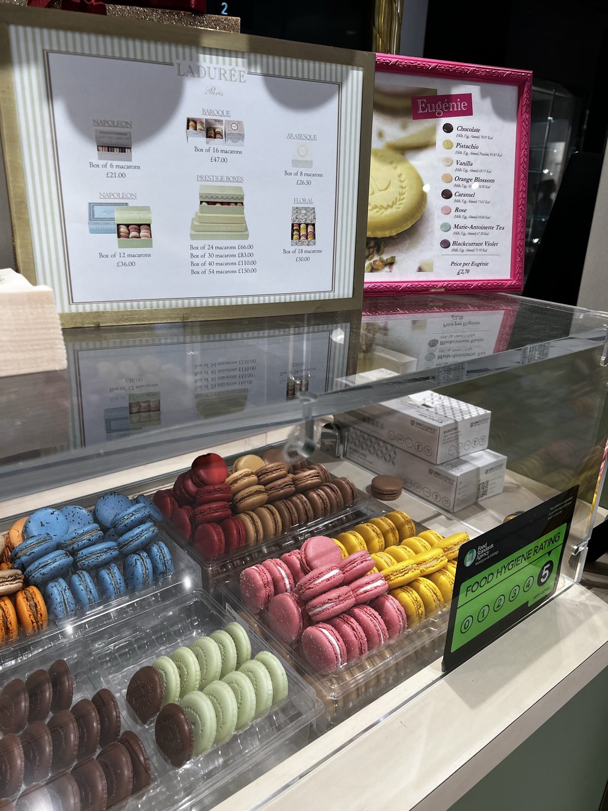 Colorful macaron display during the England road chapter